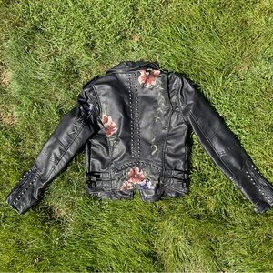 BLANK NYC Floral Stitched + Studded Leather Jacket